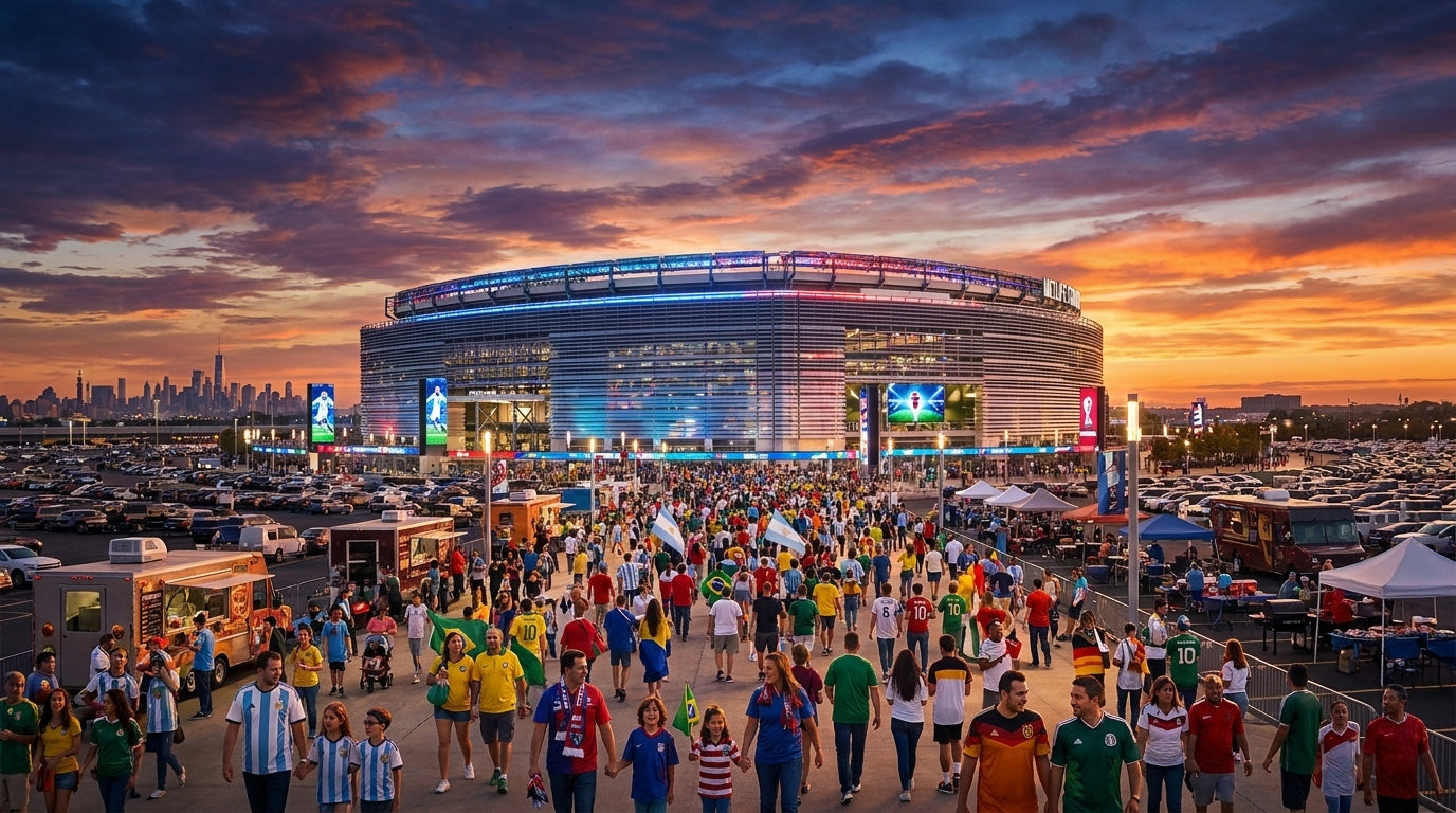 MetLife Stadium in New Jersey packed with soccer fans for the 2026 tournament final — America's soccer heartland