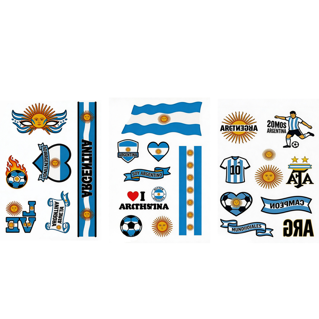 Argentina Temporary Tattoos - 3 Sheets Pack