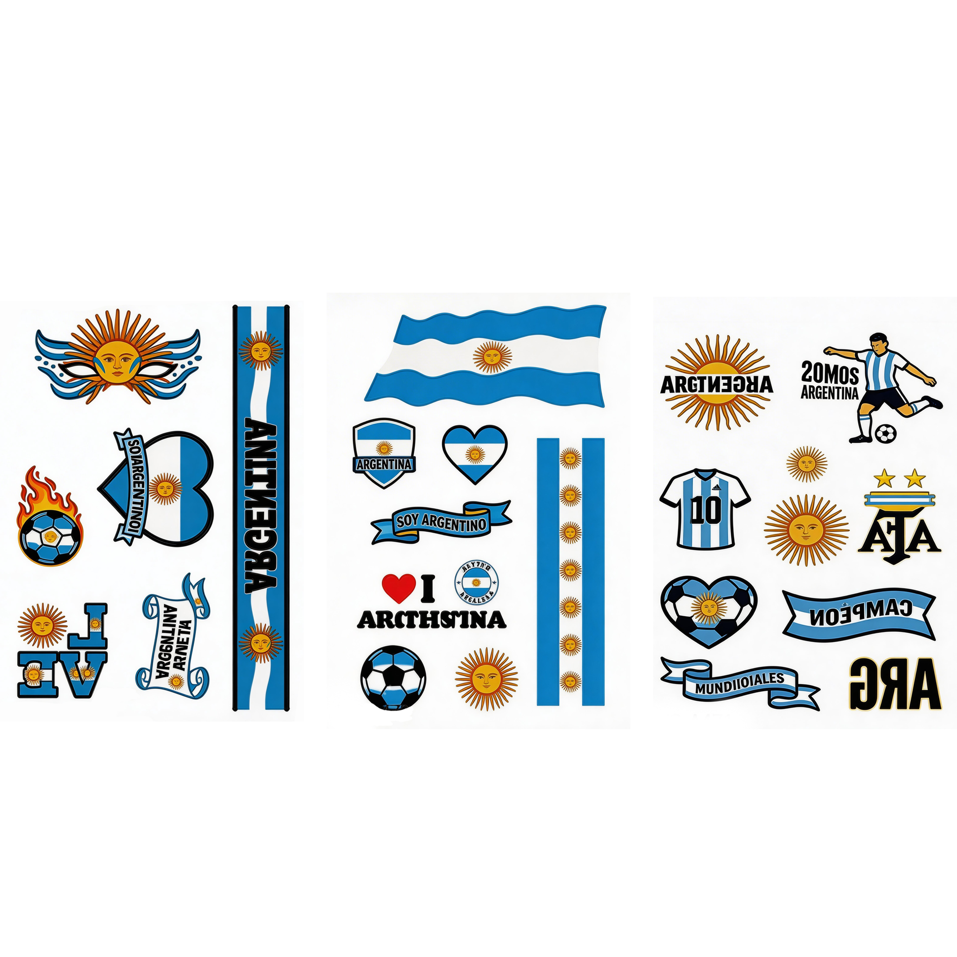 Argentina Temporary Tattoos - 3 Sheets Pack