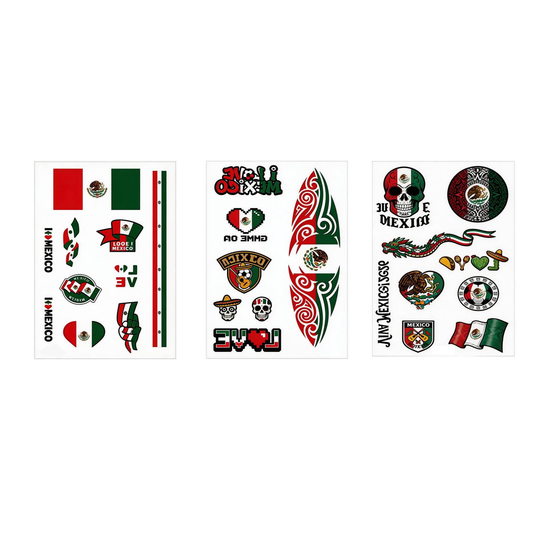 Mexico Temporary Tattoos – 3-Sheet Waterproof Fan Pack
