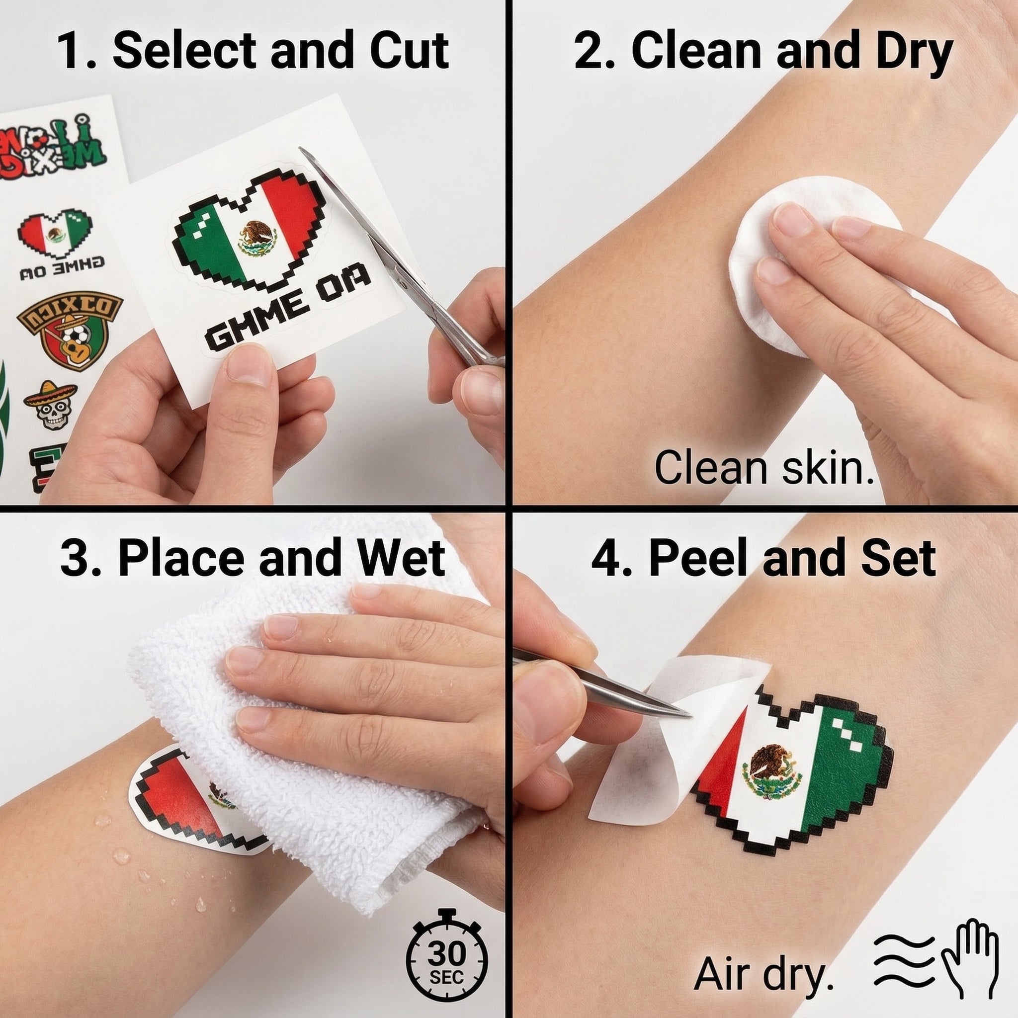 Mexico Temporary Tattoos – 3-Sheet Waterproof Fan Pack