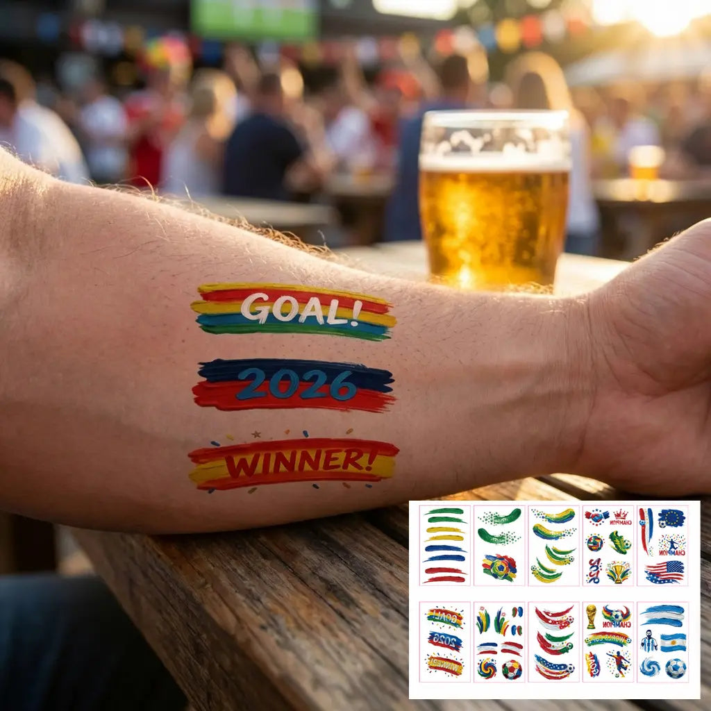 Soccer Fan Temporary Tattoos – 10-Sheet Variety Pack for Groups and Events