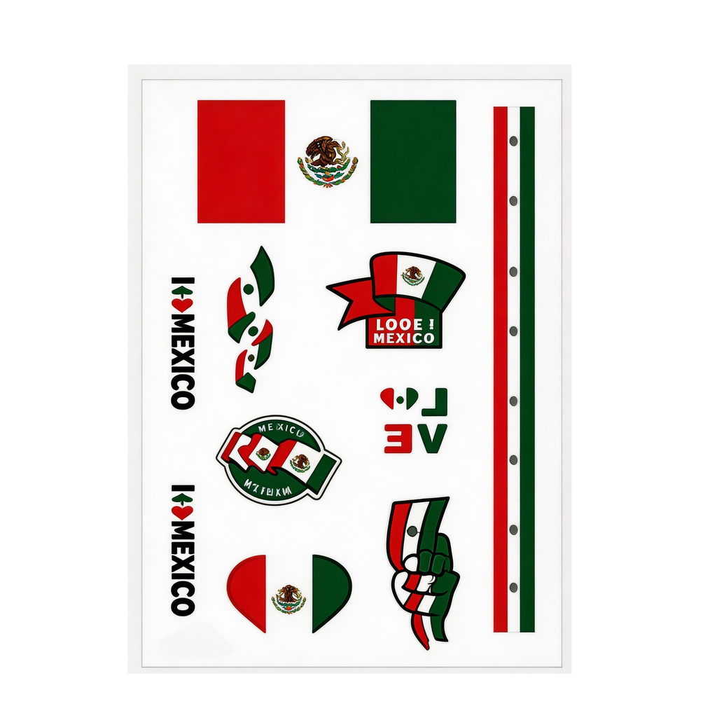 Mexico Temporary Tattoos – 3-Sheet Waterproof Fan Pack