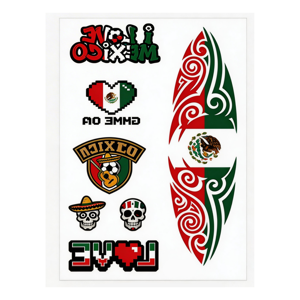 Mexico Temporary Tattoos – 3-Sheet Waterproof Fan Pack