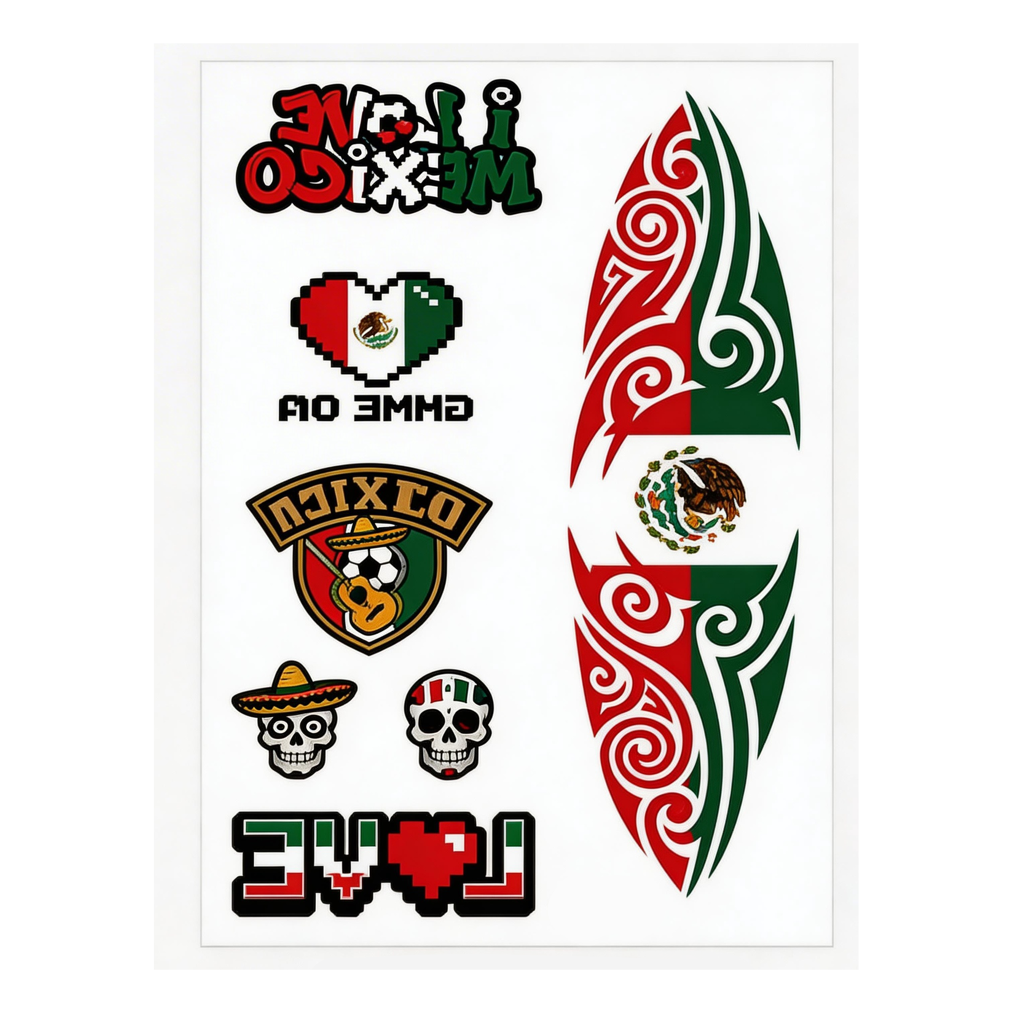 Mexico Temporary Tattoos – 3-Sheet Waterproof Fan Pack