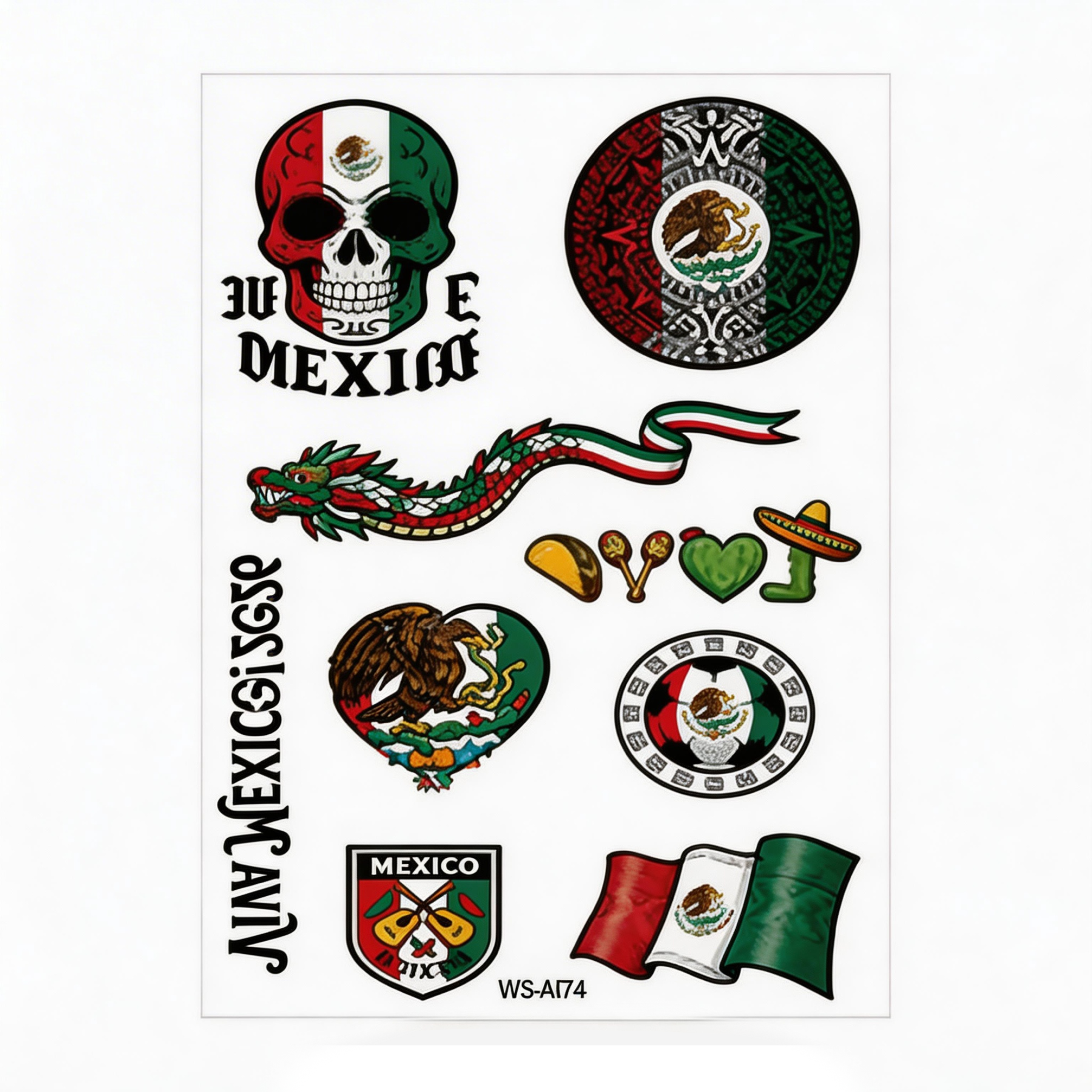 Mexico Temporary Tattoos – 3-Sheet Waterproof Fan Pack
