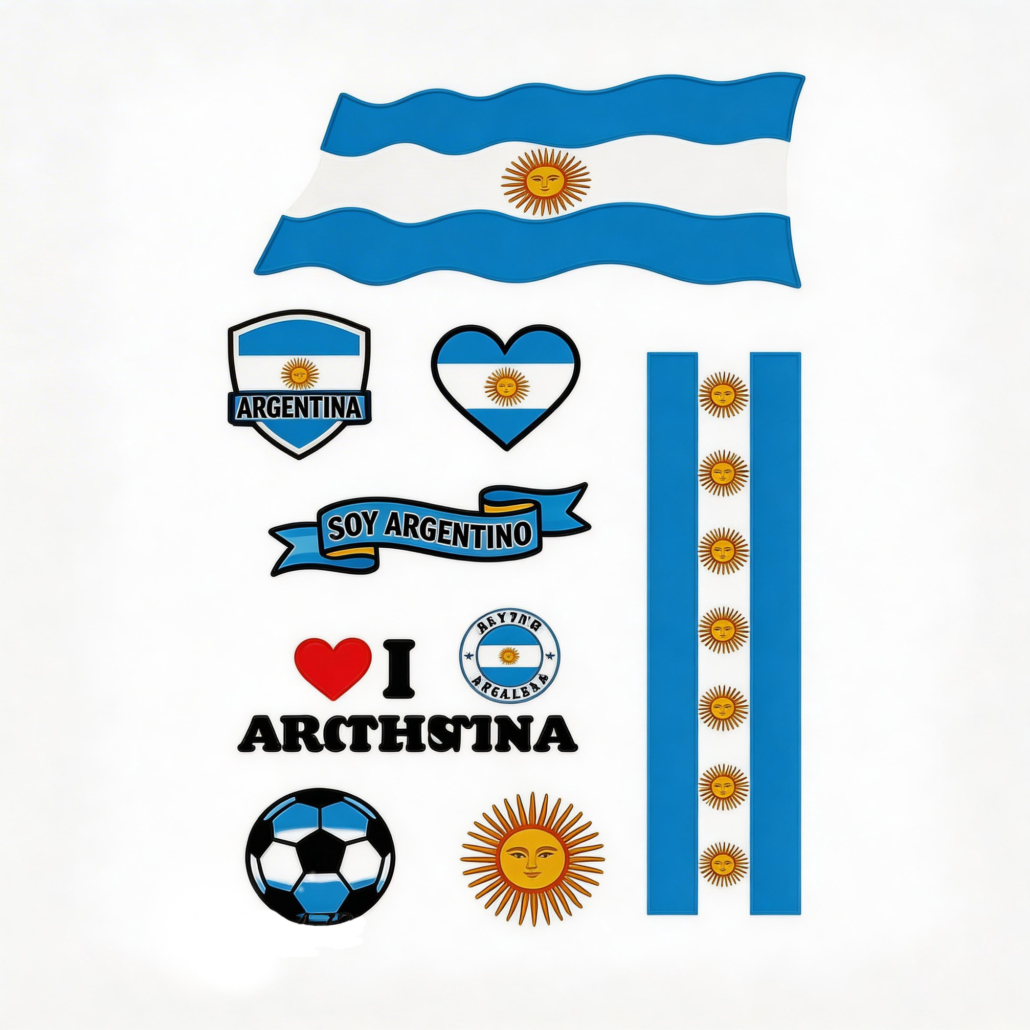 Argentina Temporary Tattoos - 3 Sheets Pack