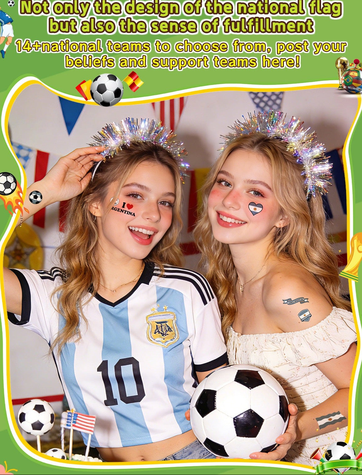 Soccer Fan Temporary Tattoos – 10-Sheet Variety Pack for Groups and Events