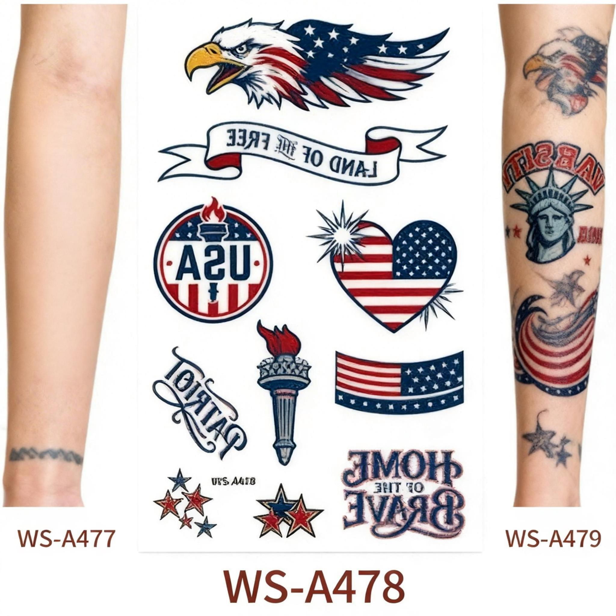USA Patriotic Temporary Tattoos - 3 Sheets | Eagles, Flags & Stars