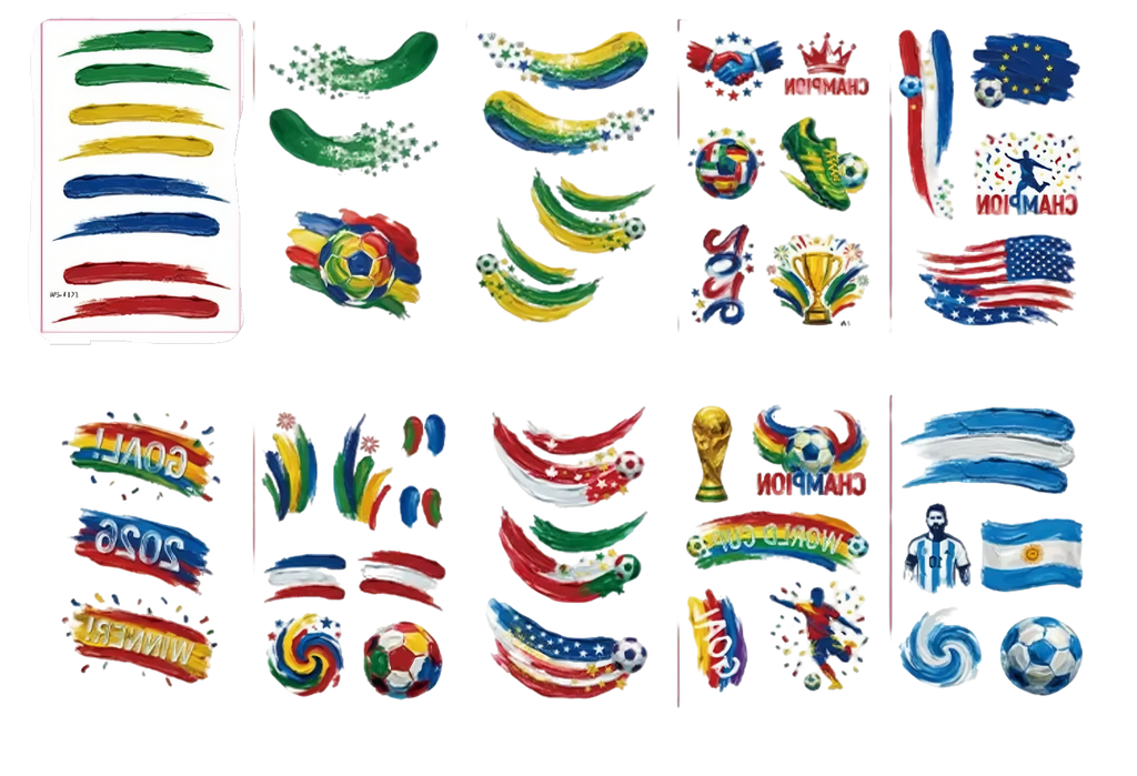 Soccer Fan Temporary Tattoos – 10-Sheet Variety Pack for Groups and Events