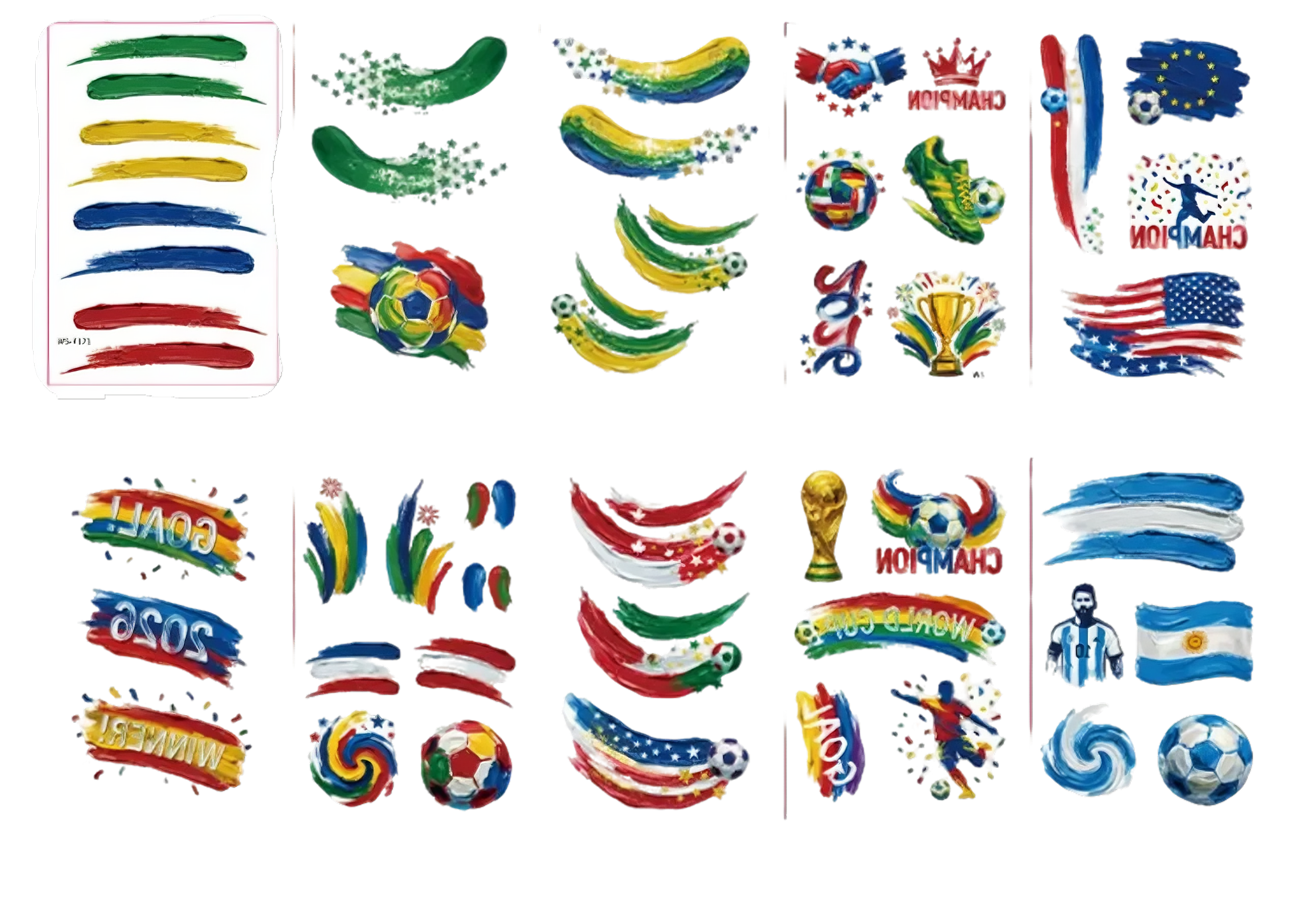 Soccer Fan Temporary Tattoos – 10-Sheet Variety Pack for Groups and Events